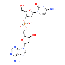 ChemSpider 2D Image | (2R,3S,5R)-5-(4-Amino-2-oxo-1(2H)-pyrimidinyl)-2-(hydroxymethyl)tetrahydro-3-furanyl [(2R,3S,5R)-5-(6-amino-9H-purin-9-yl)-3-hydroxytetrahydro-2-furanyl]methyl hydrogen phosphate | C19H25N8O9P