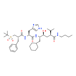 ChemSpider 2D Image | Nalpha-[(2S)-2-benzyl-3-(tert-butylsulfonyl)propanoyl]-N-[(2S,3S,5S)-5-(butylcarbamoyl)-1-cyclohexyl-3-hydroxy-6-methylheptan-2-yl]-L-histidinamide | C39H63N5O6S
