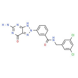 ChemSpider 2D Image | 3-(5-AMINO-7-HYDROXY-[1,2,3]TRIAZOLO[4,5-D]PYRIMIDIN-2-YL)-N-(3,5-DICHLOROBENZYL)-BENZAMIDE | C18H13Cl2N7O2