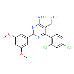 ChemSpider 2D Image | 5-(Aminomethyl)-6-(2,4-dichlorophenyl)-2-(3,5-dimethoxyphenyl)-4-pyrimidinamine | C19H18Cl2N4O2