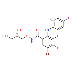 ChemSpider 2D Image | 5-Bromo-N-[(2S)-2,3-dihydroxypropoxy]-3,4-difluoro-2-[(2-fluoro-4-iodophenyl)amino]benzamide | C16H13BrF3IN2O4
