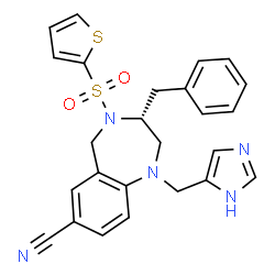 ChemSpider 2D Image | (3R)-3-Benzyl-1-(1H-imidazol-5-ylmethyl)-4-(2-thienylsulfonyl)-2,3,4,5-tetrahydro-1H-1,4-benzodiazepine-7-carbonitrile | C25H23N5O2S2
