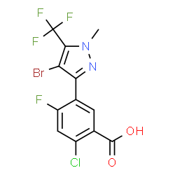 ChemSpider 2D Image | 4-BROMO-3-(5'-CARBOXY-4'-CHLORO-2'-FLUOROPHENYL)-1-METHYL-5-TRIFLUOROMETHYL-PYRAZOL | C12H6BrClF4N2O2