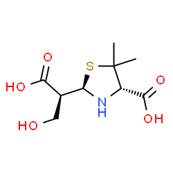 ChemSpider 2D Image | 2-(1-CARBOXY-2-HYDROXY-ETHYL)-5,5-DIMETHYL-THIAZOLIDINE-4-CARBOXYLIC ACID | C9H15NO5S