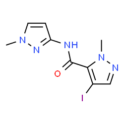 ChemSpider 2D Image | 4-Iodo-1-methyl-N-(1-methyl-1H-pyrazol-3-yl)-1H-pyrazole-5-carboxamide | C9H10IN5O