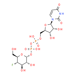 ChemSpider 2D Image | [(2R,3S,4R,5R)-5-(2,4-Dioxo-3,4-dihydro-1(2H)-pyrimidinyl)-3,4-dihydroxytetrahydro-2-furanyl]methyl (2R,3R,4R,5S,6R)-5-fluoro-3,4-dihydroxy-6-(hydroxymethyl)tetrahydro-2H-pyran-2-yl dihydrogen diphosp
hate | C15H23FN2O16P2
