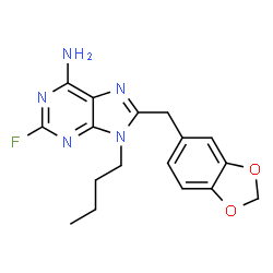 ChemSpider 2D Image | 8-(1,3-Benzodioxol-5-ylmethyl)-9-butyl-2-fluoro-9H-purin-6-amine | C17H18FN5O2