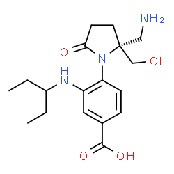 ChemSpider 2D Image | 4-[(2R)-2-(Aminomethyl)-2-(hydroxymethyl)-5-oxo-1-pyrrolidinyl]-3-(3-pentanylamino)benzoic acid | C18H27N3O4