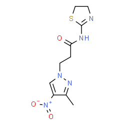 ChemSpider 2D Image | N-(4,5-Dihydro-1,3-thiazol-2-yl)-3-(3-methyl-4-nitro-1H-pyrazol-1-yl)propanamide | C10H13N5O3S