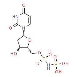 ChemSpider 2D Image | 2'-Deoxy-5'-O-[(R)-hydroxy(phosphonoamino)phosphoryl]uridine | C9H15N3O10P2