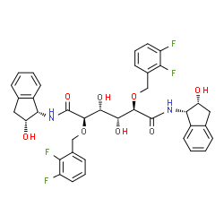 ChemSpider 2D Image | (2R,3R,4R,5R)-2,5-Bis[(2,3-difluorobenzyl)oxy]-3,4-dihydroxy-N,N'-bis[(1S,2R)-2-hydroxy-2,3-dihydro-1H-inden-1-yl]hexanediamide | C38H36F4N2O8