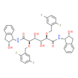 ChemSpider 2D Image | (2R,3R,4R,5R)-2,5-Bis[(2,5-difluorobenzyl)oxy]-3,4-dihydroxy-N,N'-bis[(1S,2R)-2-hydroxy-2,3-dihydro-1H-inden-1-yl]hexanediamide | C38H36F4N2O8