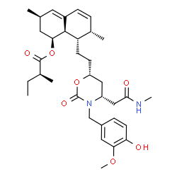 ChemSpider 2D Image | (1S,3R,8AS)-8-(2-{(4S,6S)-3-(4-HYDROXY-3-METHOXYBENZYL)-4-[2-(METHYLAMINO)-2-OXOETHYL]-2-OXO-1,3-OXAZINAN-6-YL}ETHYL)-3,7-DIMETHYL-1,2,3,7,8,8A-HEXAHYDRONAPHTHALEN-1-YL (2R)-2-METHYLBUTANOATE | C34H48N2O7