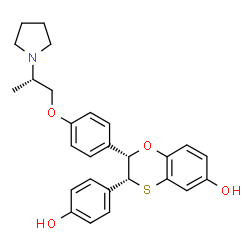 ChemSpider 2D Image | (2S,3R)-3-(4-Hydroxyphenyl)-2-{4-[(2S)-2-(1-pyrrolidinyl)propoxy]phenyl}-2,3-dihydro-1,4-benzoxathiin-6-ol | C27H29NO4S