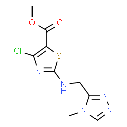 ChemSpider 2D Image | Methyl 4-chloro-2-{[(4-methyl-4H-1,2,4-triazol-3-yl)methyl]amino}-1,3-thiazole-5-carboxylate | C9H10ClN5O2S