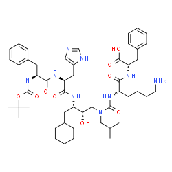 ChemSpider 2D Image | N~2~-[{(2S,3S)-4-Cyclohexyl-2-hydroxy-3-[(N-{[(2-methyl-2-propanyl)oxy]carbonyl}-L-phenylalanyl-L-histidyl)amino]butyl}(isobutyl)carbamoyl]-L-lysyl-L-phenylalanine | C50H75N9O9