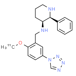 ChemSpider 2D Image | (2S,3S)-N-{2-[(~11~C)Methyloxy]-5-(1H-tetrazol-1-yl)benzyl}-2-phenyl-3-piperidinamine | C1911CH24N6O