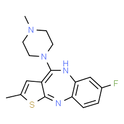 ChemSpider 2D Image | 7-Fluoro-2-methyl-4-(4-methyl-1-piperazinyl)-5H-thieno[2,3-b][1,5]benzodiazepine | C17H19FN4S