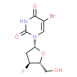 ChemSpider 2D Image | 5-Bromo-2',3'-dideoxy-3'-fluorouridine | C9H10BrFN2O4