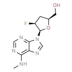 ChemSpider 2D Image | 9-(2,3-Dideoxy-2-fluoro-beta-D-threo-pentofuranosyl)-N-methyl-9H-purin-6-amine | C11H14FN5O2