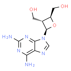 ChemSpider 2D Image | [(2S,3R,4R)-4-(2,6-Diamino-9H-purin-9-yl)-2,3-oxetanediyl]dimethanol | C10H14N6O3