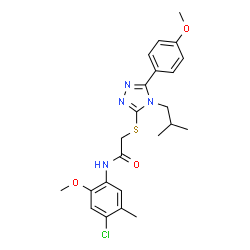 ChemSpider 2D Image | N-(4-Chloro-2-methoxy-5-methylphenyl)-2-{[4-isobutyl-5-(4-methoxyphenyl)-4H-1,2,4-triazol-3-yl]sulfanyl}acetamide | C23H27ClN4O3S
