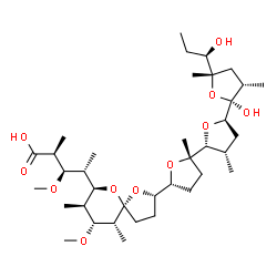 ChemSpider 2D Image | (2S,3R,4S)-4-[(2S,5R,7S,8R,9R,10R)-2-{(2S,2'R,2''S,3'S,3''S,5R,5'R,5''S)-2''-Hydroxy-5''-[(1R)-1-hydroxypropyl]-2,3',3'',5''-tetramethyldodecahydro-2,2':5',2''-terfuran-5-yl}-9-methoxy-8,10-dimethyl-1
,6-dioxaspiro[4.5]dec-7-yl]-3-methoxy-2-methylpentanoic acid | C37H64O11