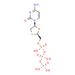 ChemSpider 2D Image | [[(2R,5S)-5-(4-azanyl-2-oxidanylidene-pyrimidin-1-yl)-1,3-oxathiolan-2-yl]methoxy-oxidanyl-phosphoryl] phosphono hydrogen phosphate | C8H14N3O12P3S