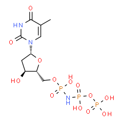 ChemSpider 2D Image | 5'-O-(Hydroxy{[hydroxy(phosphonooxy)phosphoryl]amino}phosphoryl)thymidine | C10H18N3O13P3