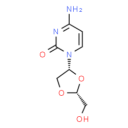 ChemSpider 2D Image | 4-Amino-1-[(2R,4R)-2-(hydroxymethyl)-1,3-dioxolan-4-yl]-2(1H)-pyrimidinone | C8H11N3O4