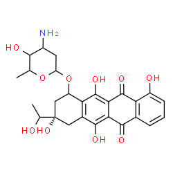 ChemSpider 2D Image | (3S)-3,5,10,12-Tetrahydroxy-3-(1-hydroxyethyl)-6,11-dioxo-1,2,3,4,6,11-hexahydro-1-tetracenyl 3-amino-2,3,6-trideoxyhexopyranoside | C26H29NO10