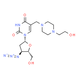 ChemSpider 2D Image | 3'-Azido-2',3'-dideoxy-5-{[4-(2-hydroxyethyl)-1-piperazinyl]methyl}uridine | C16H25N7O5