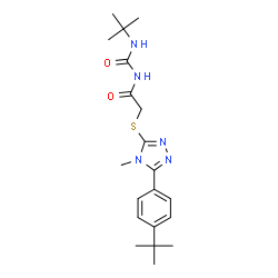 ChemSpider 2D Image | 2-({4-Methyl-5-[4-(2-methyl-2-propanyl)phenyl]-4H-1,2,4-triazol-3-yl}sulfanyl)-N-[(2-methyl-2-propanyl)carbamoyl]acetamide | C20H29N5O2S