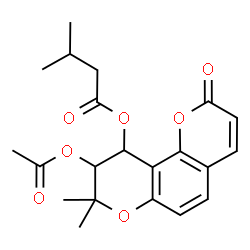 ChemSpider 2D Image | 9-Acetoxy-8,8-dimethyl-2-oxo-9,10-dihydro-2H,8H-pyrano[2,3-f]chromen-10-yl 3-methylbutanoate | C21H24O7