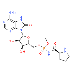 ChemSpider 2D Image | 5'-O-[Methoxy(L-prolylamino)phosphoryl]-8-oxoadenosine | C16H24N7O8P