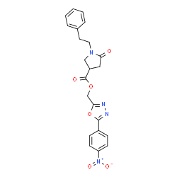 ChemSpider 2D Image | [5-(4-Nitrophenyl)-1,3,4-oxadiazol-2-yl]methyl 5-oxo-1-(2-phenylethyl)-3-pyrrolidinecarboxylate | C22H20N4O6
