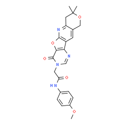ChemSpider 2D Image | 2-(8,8-Dimethyl-4-oxo-7,10-dihydro-8H-pyrano[3'',4'':5',6']pyrido[3',2':4,5]furo[3,2-d]pyrimidin-3(4H)-yl)-N-(4-methoxyphenyl)acetamide | C23H22N4O5