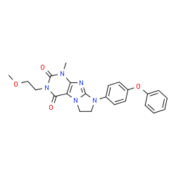 ChemSpider 2D Image | 3-(2-Methoxyethyl)-1-methyl-8-(4-phenoxyphenyl)-7,8-dihydro-1H-imidazo[2,1-f]purine-2,4(3H,6H)-dione | C23H23N5O4