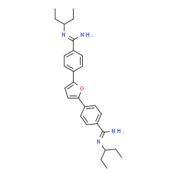 ChemSpider 2D Image | 4,4'-(2,5-Furandiyl)bis[N'-(3-pentanyl)benzenecarboximidamide] | C28H36N4O