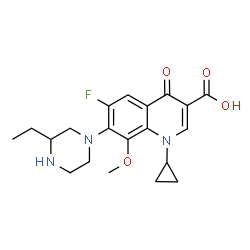 ChemSpider 2D Image | 1-Cyclopropyl-7-(3-ethyl-1-piperazinyl)-6-fluoro-8-methoxy-4-oxo-1,4-dihydro-3-quinolinecarboxylic acid | C20H24FN3O4