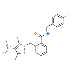 ChemSpider 2D Image | 2-[(3,5-Dimethyl-4-nitro-1H-pyrazol-1-yl)methyl]-N-(4-fluorobenzyl)benzamide | C20H19FN4O3