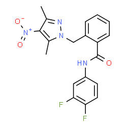 ChemSpider 2D Image | N-(3,4-Difluorophenyl)-2-[(3,5-dimethyl-4-nitro-1H-pyrazol-1-yl)methyl]benzamide | C19H16F2N4O3