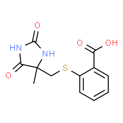 ChemSpider 2D Image | 2-[[(4-Methyl-2,5-dioxo-4-imidazolidinyl)methyl]thio]benzoic acid | C12H12N2O4S