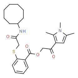 ChemSpider 2D Image | 2-Oxo-2-(1,2,5-trimethyl-1H-pyrrol-3-yl)ethyl 2-{[2-(cyclooctylamino)-2-oxoethyl]sulfanyl}benzoate | C26H34N2O4S