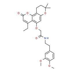 ChemSpider 2D Image | N-[2-(3,4-Dimethoxyphenyl)ethyl]-2-[(4-ethyl-8,8-dimethyl-2-oxo-9,10-dihydro-2H,8H-pyrano[2,3-f]chromen-5-yl)oxy]acetamide | C28H33NO7