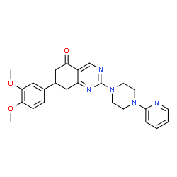 ChemSpider 2D Image | 7-(3,4-Dimethoxyphenyl)-2-[4-(2-pyridinyl)-1-piperazinyl]-7,8-dihydro-5(6H)-quinazolinone | C25H27N5O3