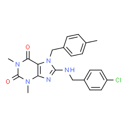 ChemSpider 2D Image | 8-[(4-Chlorobenzyl)amino]-1,3-dimethyl-7-(4-methylbenzyl)-3,7-dihydro-1H-purine-2,6-dione | C22H22ClN5O2