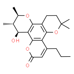 ChemSpider 2D Image | (10R,11S,12S)-12-Hydroxy-6,6,10,11-tetramethyl-4-propyl-7,8,11,12-tetrahydro-2H,6H,10H-dipyrano[2,3-f:2',3'-h]chromen-2-one | C22H28O5