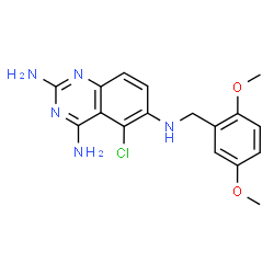 ChemSpider 2D Image | 5-Chloro-N~6~-(2,5-dimethoxybenzyl)-2,4,6-quinazolinetriamine | C17H18ClN5O2