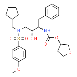 ChemSpider 2D Image | (3S)-Tetrahydro-3-furanyl [(2S,3R)-4-{(cyclopentylmethyl)[(4-methoxyphenyl)sulfonyl]amino}-3-hydroxy-1-phenyl-2-butanyl]carbamate | C28H38N2O7S
